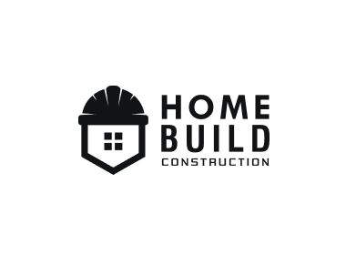 Home Build Construction logo featuring a hard hat and a shield, symbolizing safety and reliability in construction services.